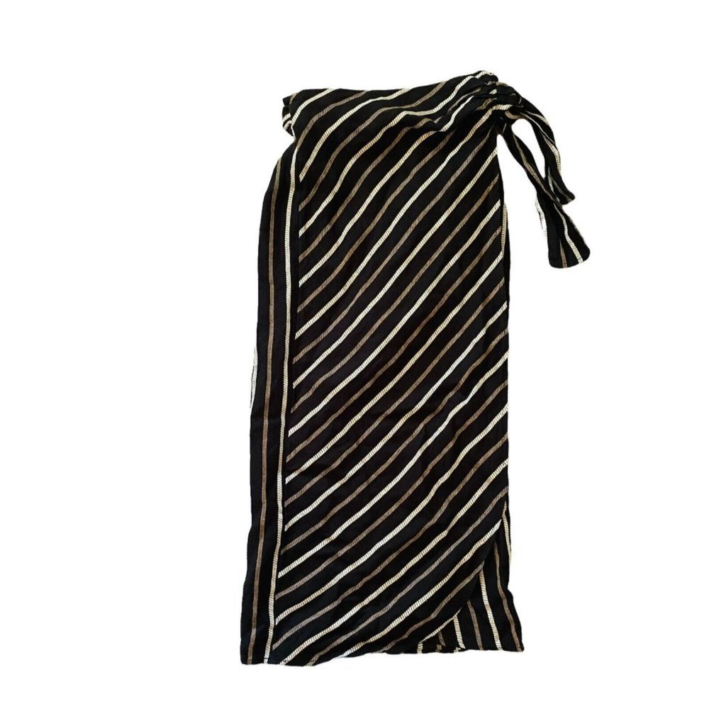 Lou & Grey wrap 100% linen striped midi skirt Size X black White ties Boho